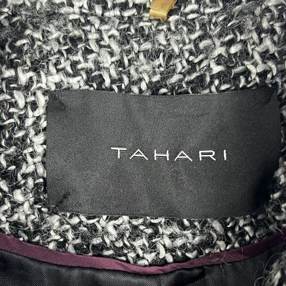 Tahari Womens Wool Blend Tweed Ruffle Pea Coat Twee Gray Missing Belt Size 4 - Picture 4 of 5